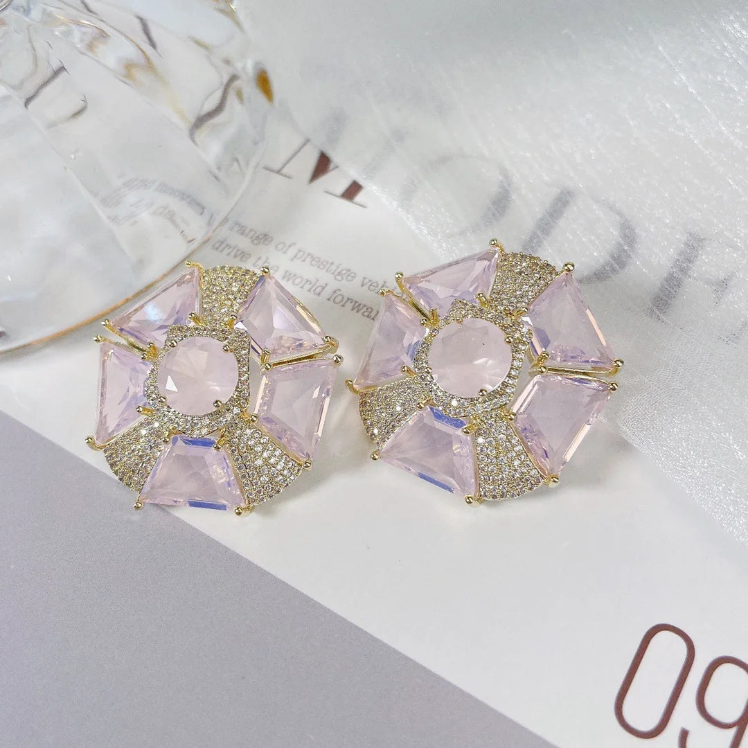 Bilincolor Geometric Polygonal Light Luxury Colorful Zircon Earrings  for Women