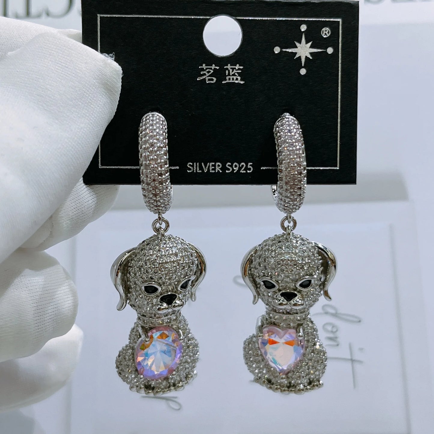 Bilincolor Light Luxury Micro Inlaid Zircon Lucky Dog Earrings