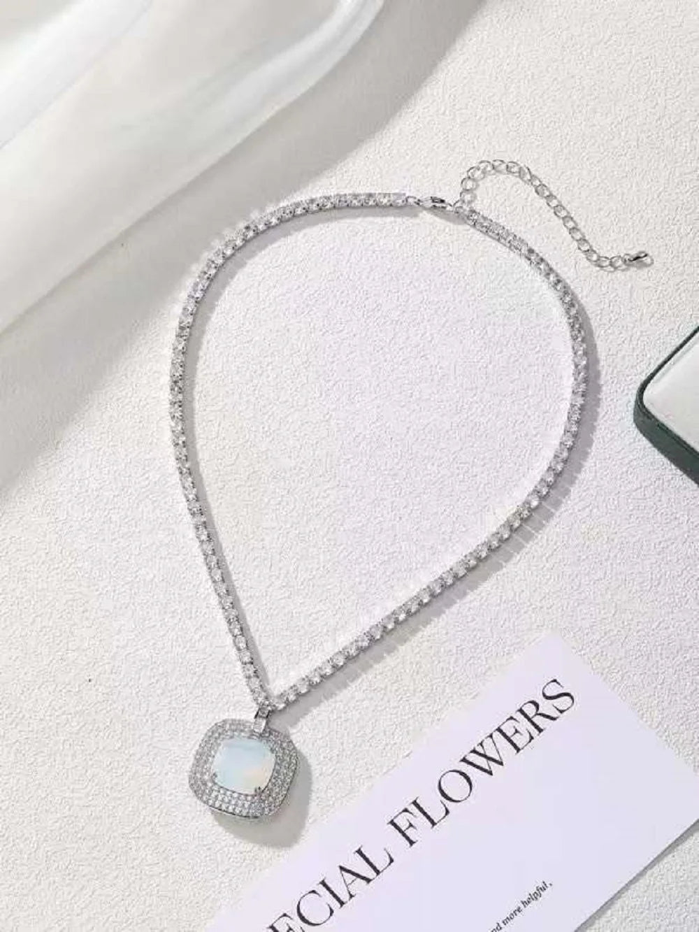 Bilincolor Light Luxury Square Jelly Zircon Pendant Necklace Earrings for Women