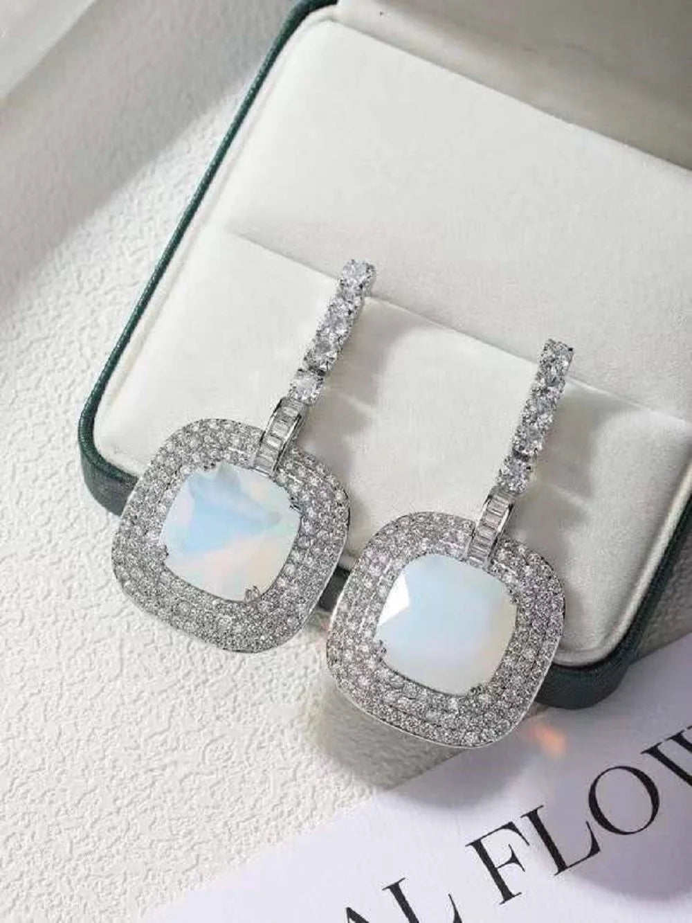 Bilincolor Light Luxury Square Jelly Zircon Pendant Necklace Earrings for Women