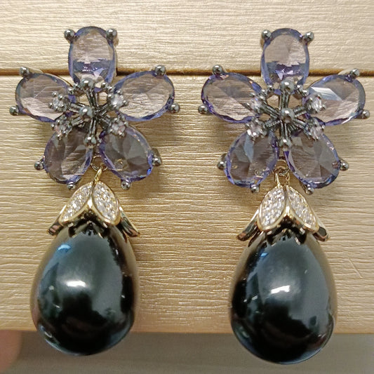 Bilincolor French Vintage Zircon Flower Drop Pearl Earrings for Gift  for Black Friday