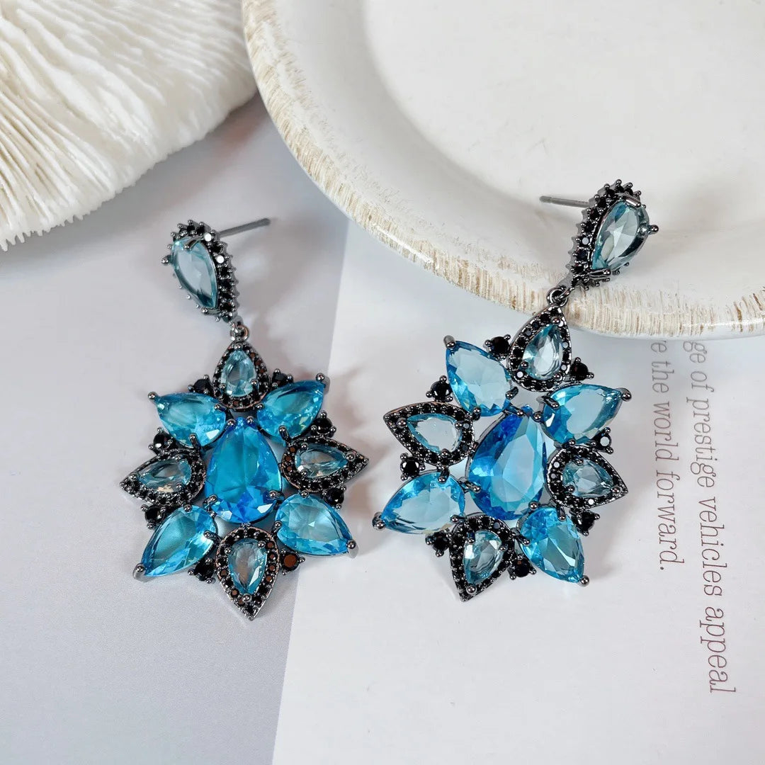 Bilincolor Fashionable and Elegant Star Style Light Luxury Colorful Zirconia Flower Earrings For Women