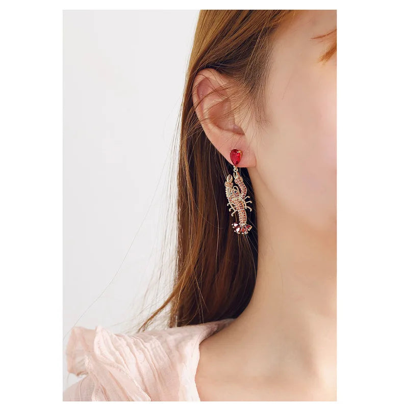 Bilincolor Light Luxury Animal Colored Zircon Lobster Shaped Earrings for Women