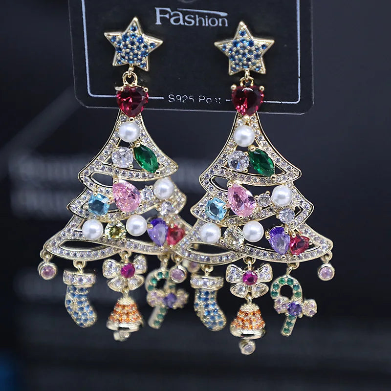 Bilincolor Micro Set Zircon Christmas Tree  Earrings For Women