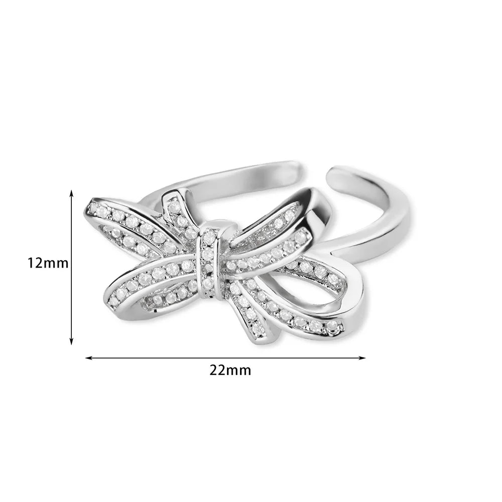 Luxury Design Bow-knot Rings for Women Waterproof Stainless Steel Ring Vintage Zircon Aesthetic Jewelry Finger Accessories mujer