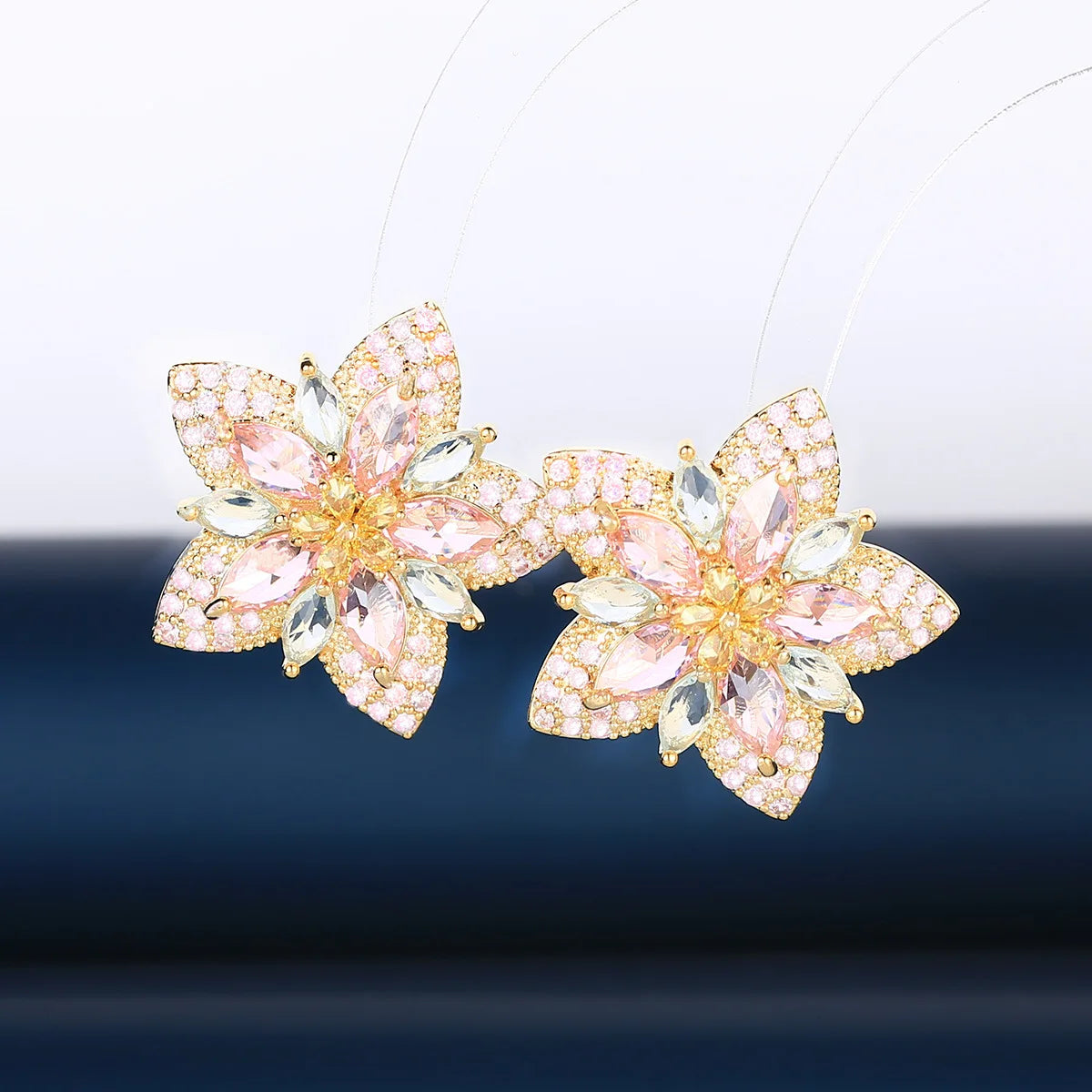 Light Luxury Style Flower Shape Zircon Fashion Versatile Earrings  for Wedding or  Party