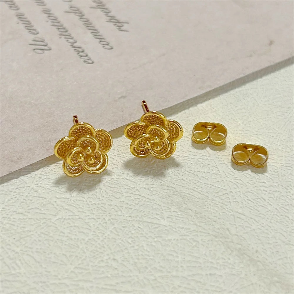 Gold Color Jewelry Sets for Women Cute Flower Stud Earrings Necklace 2pcs Set Wedding Jewellery Accessories Party Gifts Bijoux