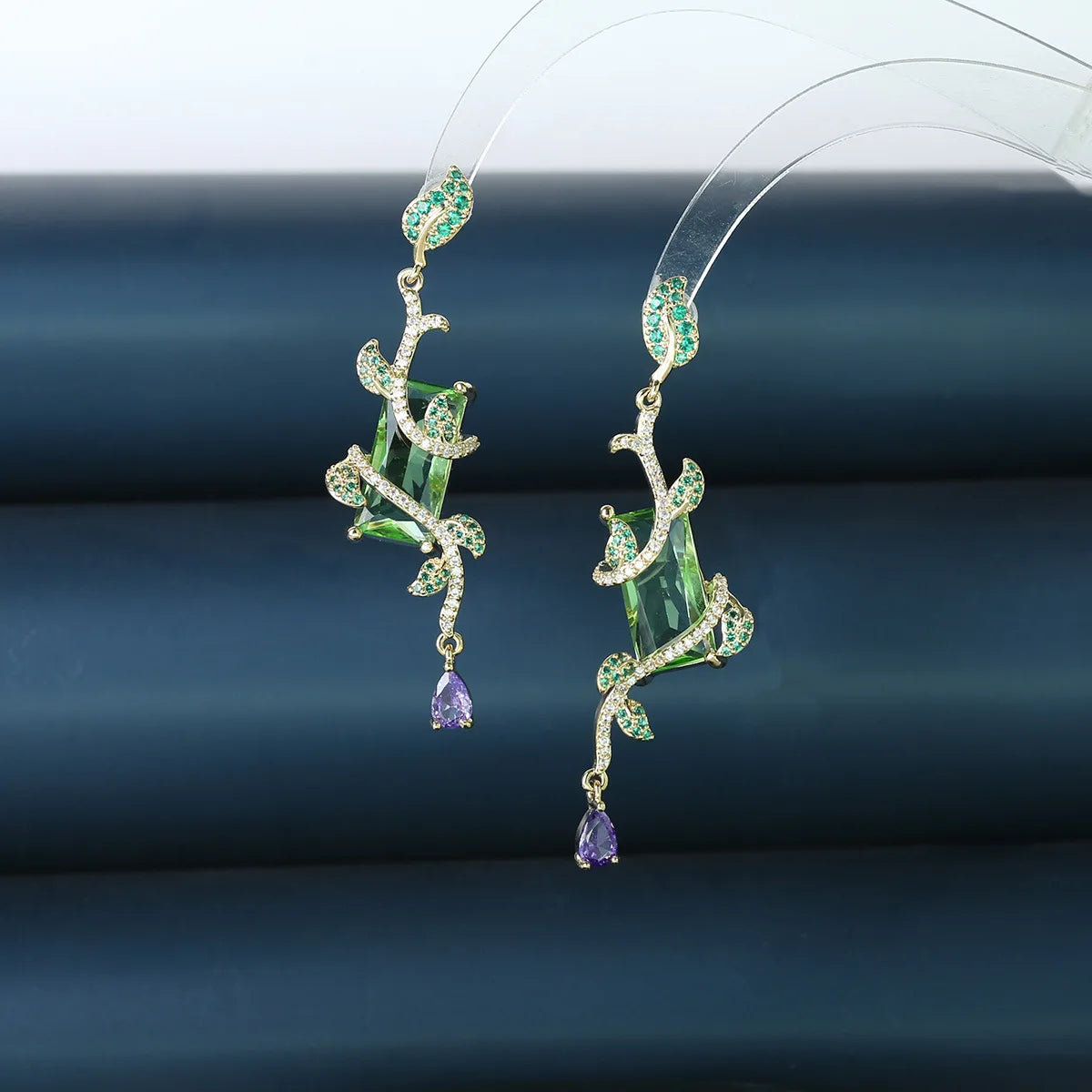 Bilincolor Fresh and Elegant Long Vine Wrapped Shape Micro Set Zircon Earrings for Women