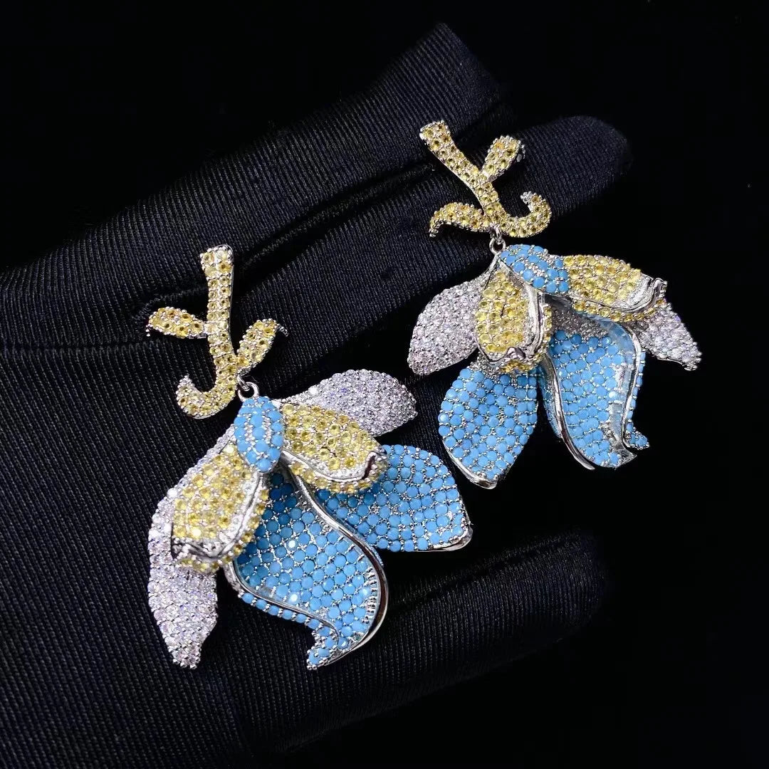 Bilincolor New Plant Flower Colored Zircon Petal Earrings for Women