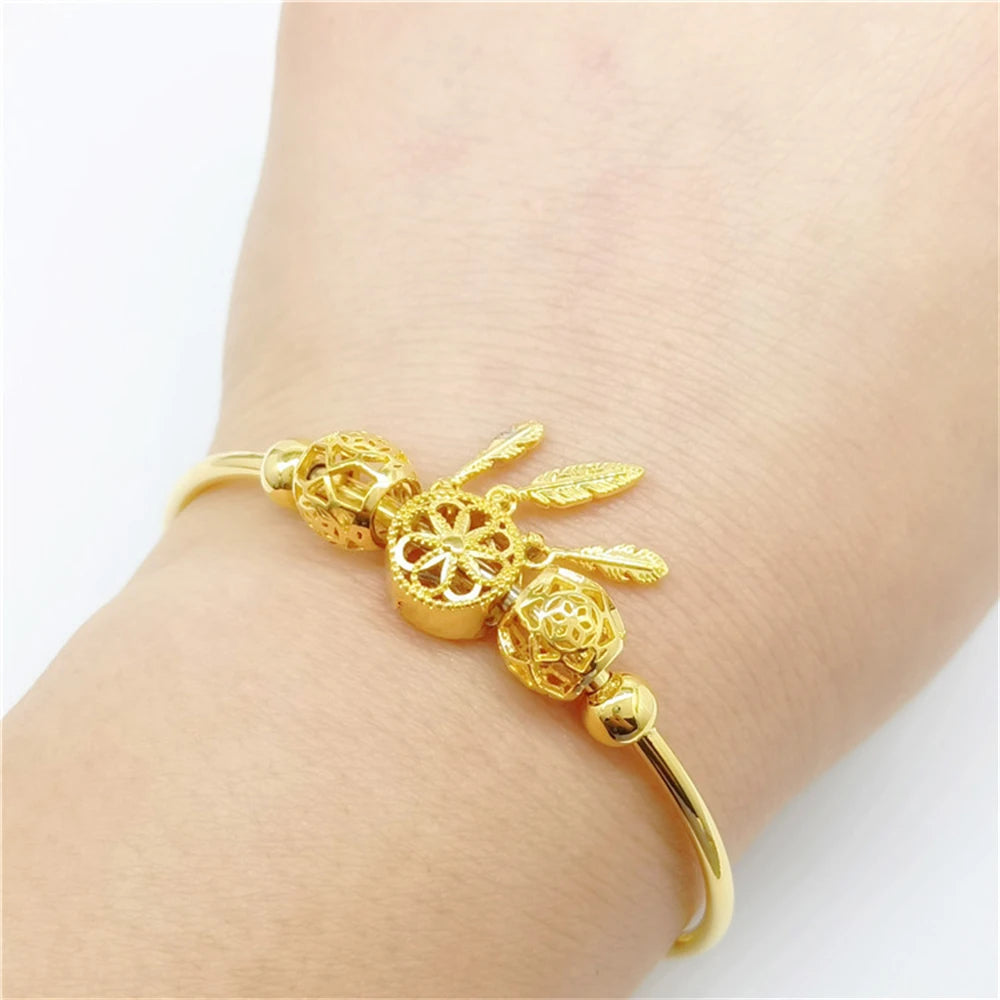 Women's Hand Bracelets Gold Color Feather Tassel Cuff Bangle Pulsera Femme Retro Jewelry Accessories Party Gifts Bijoux