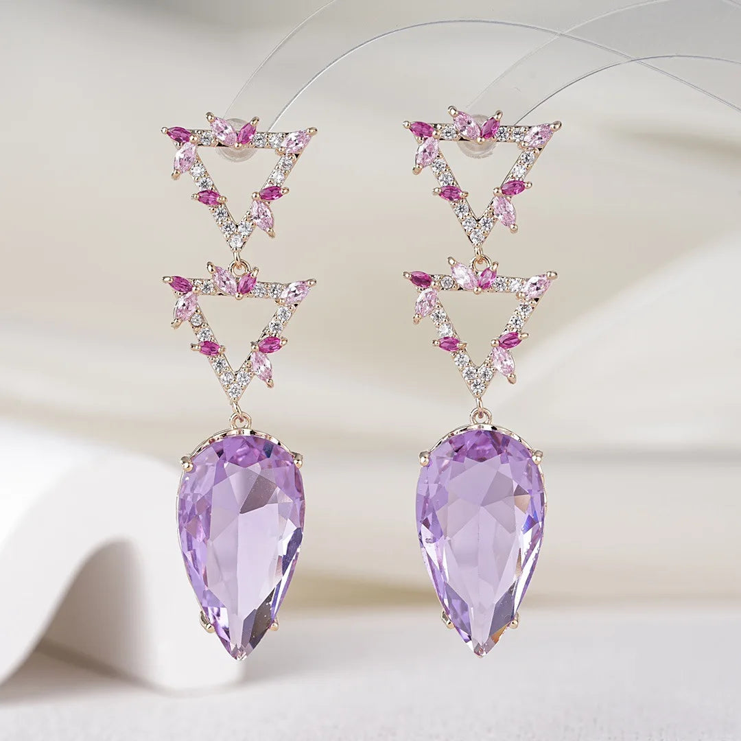 Bilincolor Fashionable and Luxury Water Drop Colored Zircon Earrings For Women