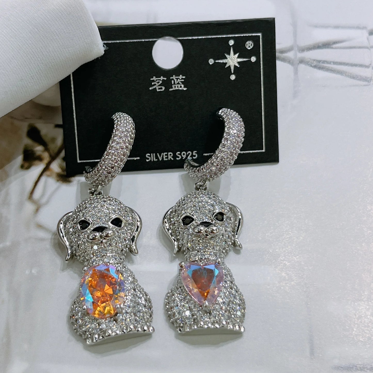 Bilincolor Light Luxury Micro Inlaid Zircon Lucky Dog Earrings