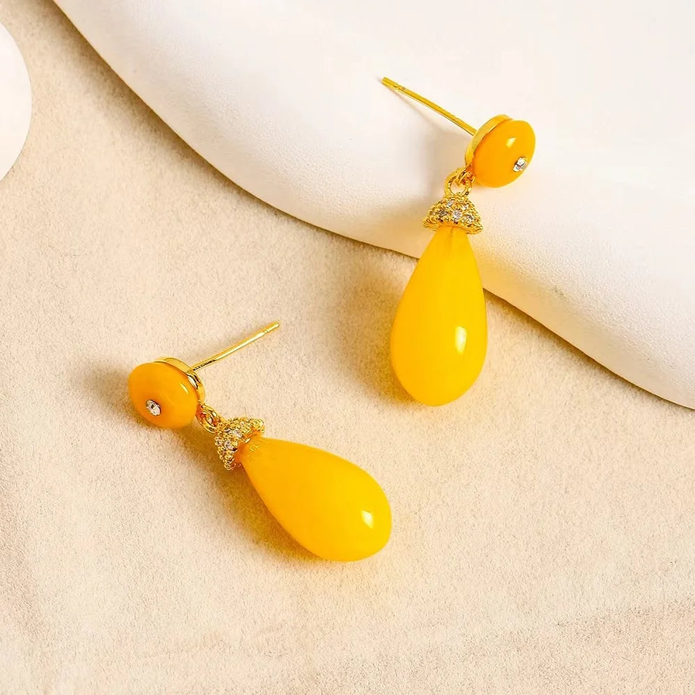 Bilincolor Yellow Chinese Style Zircon Earrings  for Women