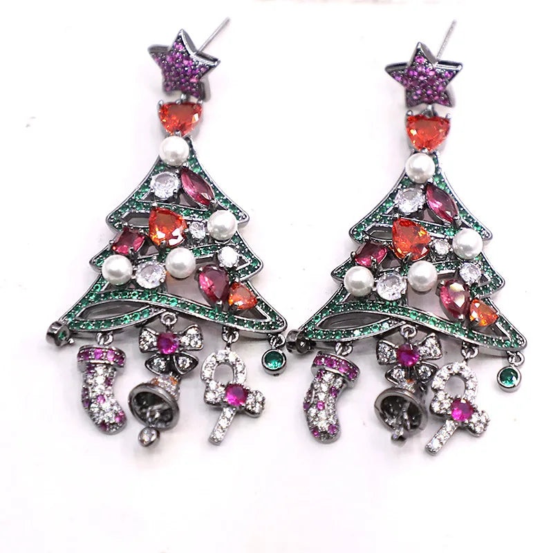 Bilincolor Micro Set Zircon Christmas Tree  Earrings For Women