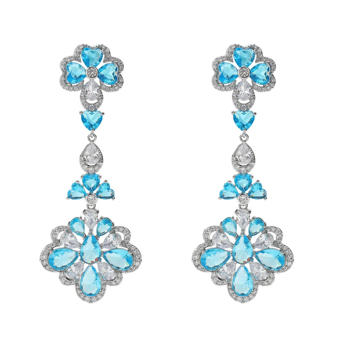 Bilincolor Light Luxury Red Blue Zircon Flower  Earrings for Women