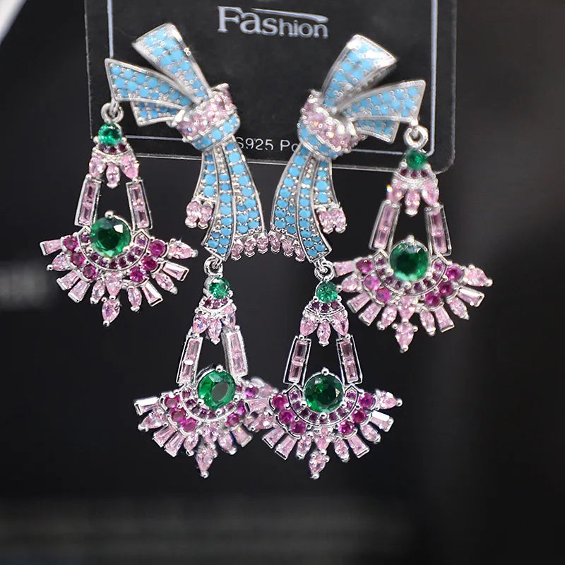 Bilincolor Micro Set Zircon Bow Earrings for Women