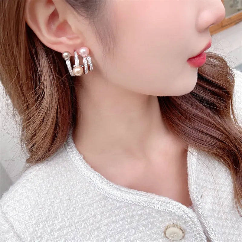 Bilincolor Luxurious  Multilayer Half Circle Pearl Earrings for Wedding or Party