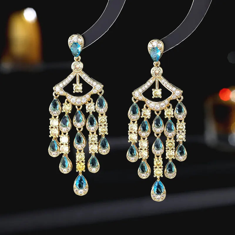 Bilincolor New Zircon  Banquet Dress Earrings with Droplet Tassel  for Women