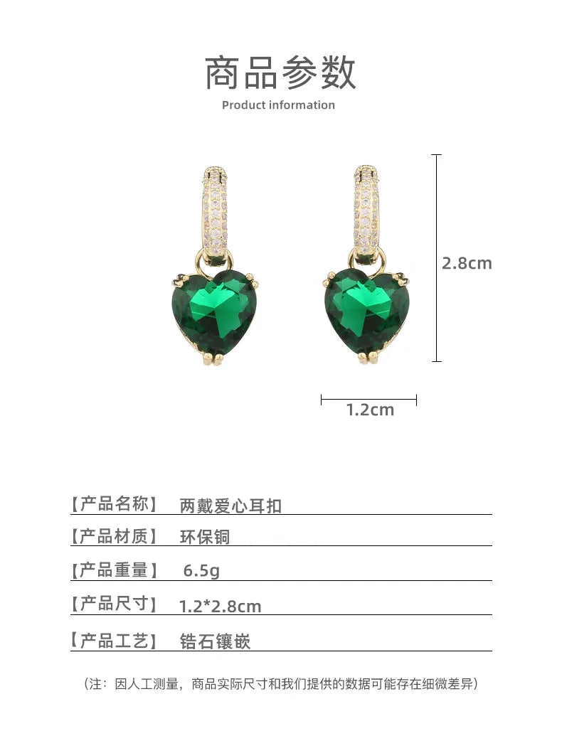 Bilincolor Light Luxury  Zircon Heart Shaped Ear Buckle Earrings  for Wedding or Party