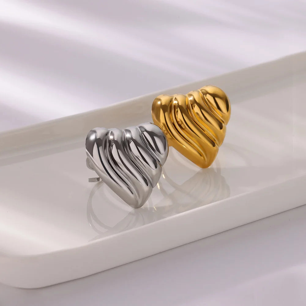 Stripe Heart Rings for Women Smooth Stainless Steel Ring 2024 Trend Couple Lovely Band Minimalist Jewelry Finger Accessories BFF