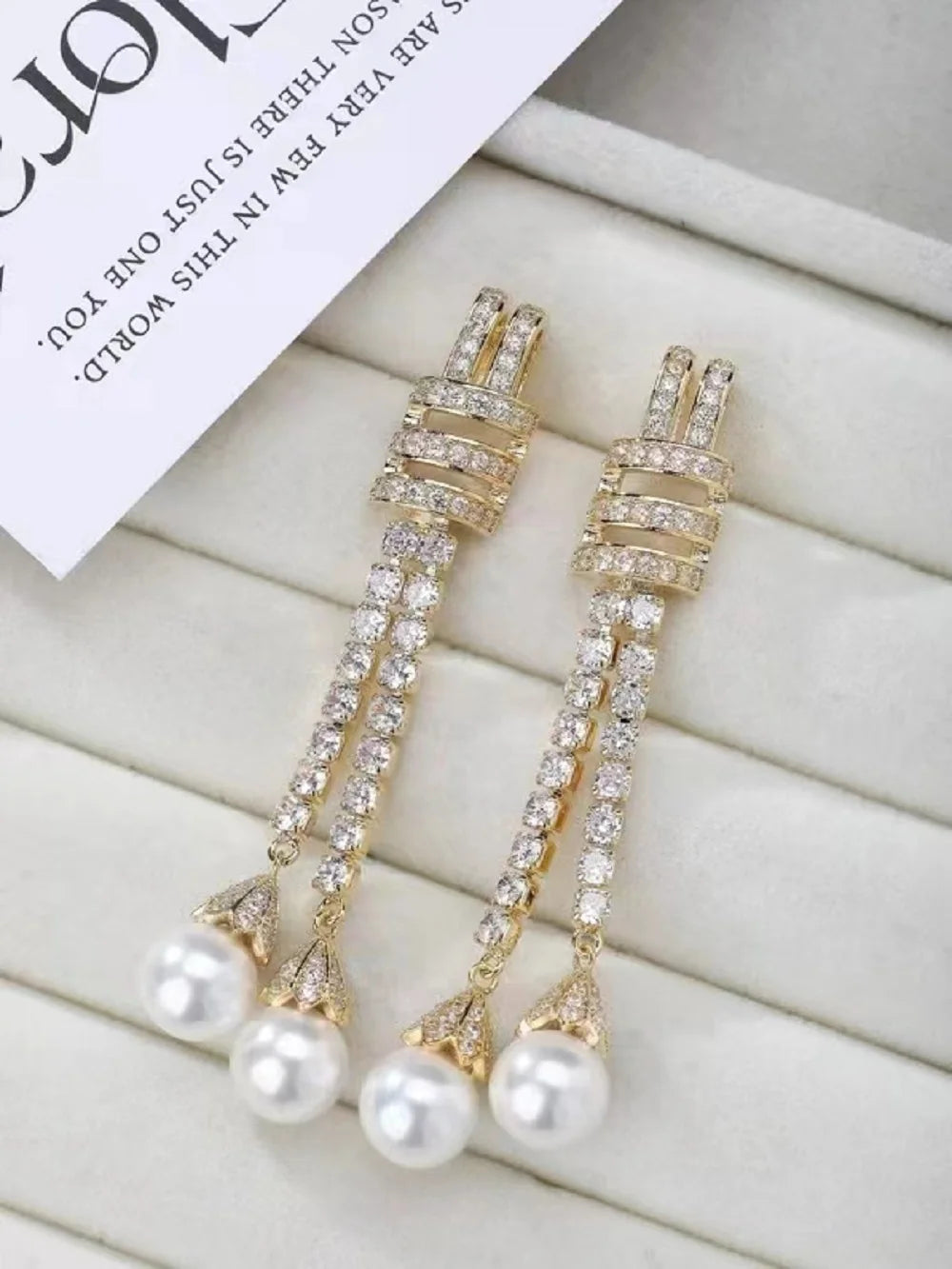 Bilincolor  Fashionable Zircon Tassel Pearl Earrings for Women