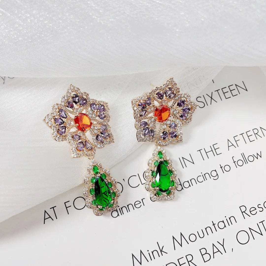 Bilincolor Fashion Micro Inlaid Zircon Three-dimensional Colorful Flower Earrings for Women  or Girls’Gift