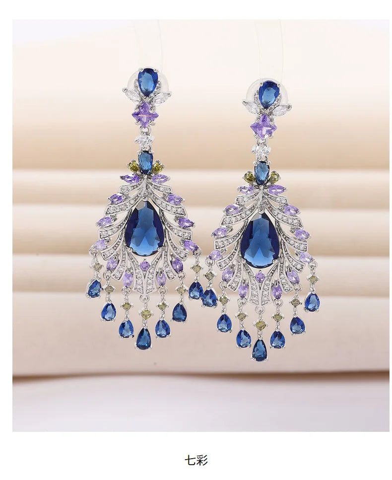 Bilincolor  Blue Tassel Droplet Shaped Earrings for Women