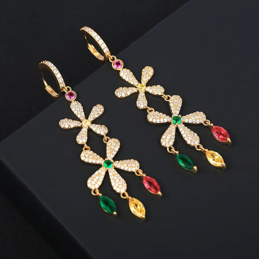 Luxury Colorful Zircon Flower Series Earrings For Women or Girls  Chrismas' Gift