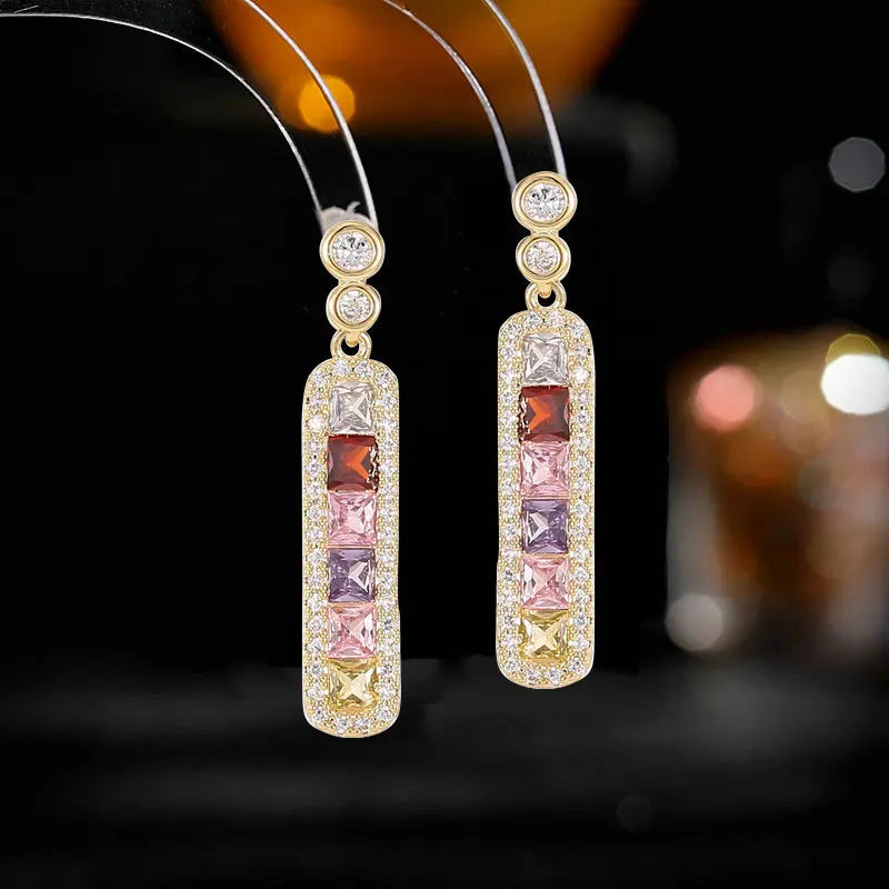 Bilincolor Luxury  Gradual Color Zircon Inlaid Simple Earrings for Wedding or Party