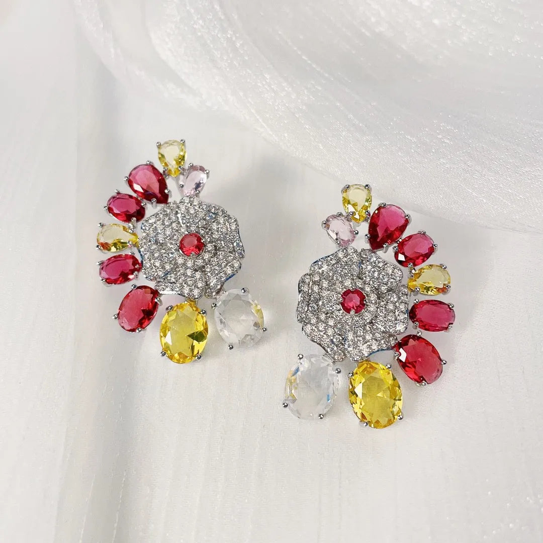 Bilincolor Fashion Fresh and Colorful Zircon Flower Earrings for Women