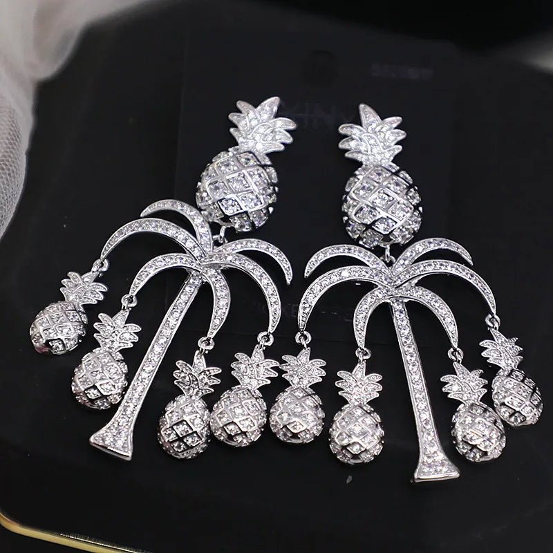 Bilincolor Micro Inlaid Zircon Pineapple Tree Earrings For Women