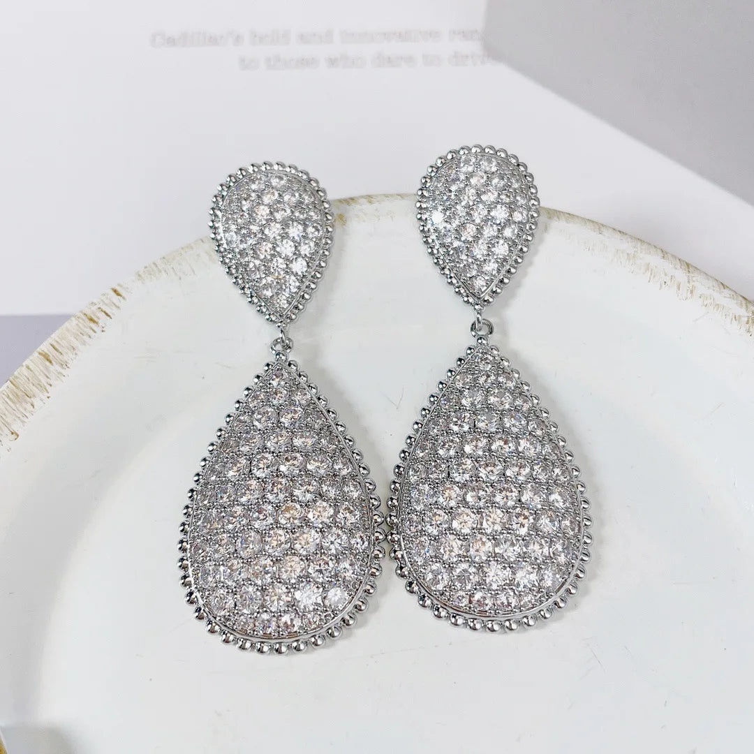 Bilincolor Light Luxury Micro Set Zircon Droplet Shaped Earrings for Women