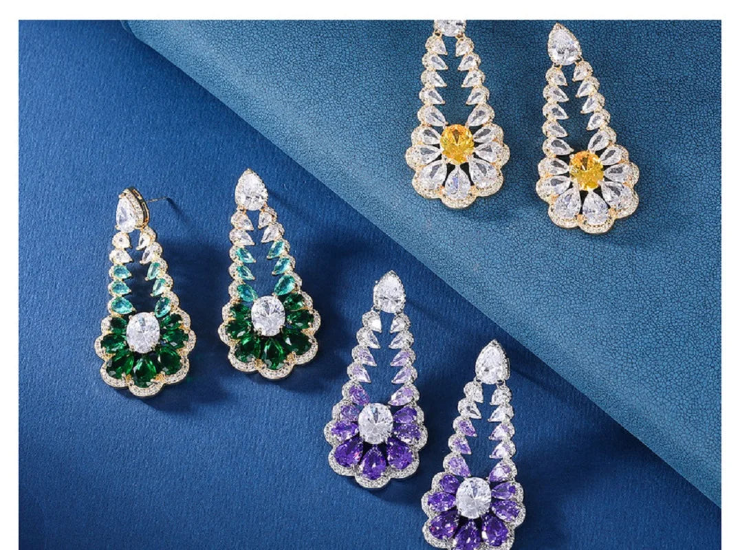 Bilincolor Luxury Floral Small Fresh Purple Zircon Drop Shaped Geometric Earrings for Wedding or Party