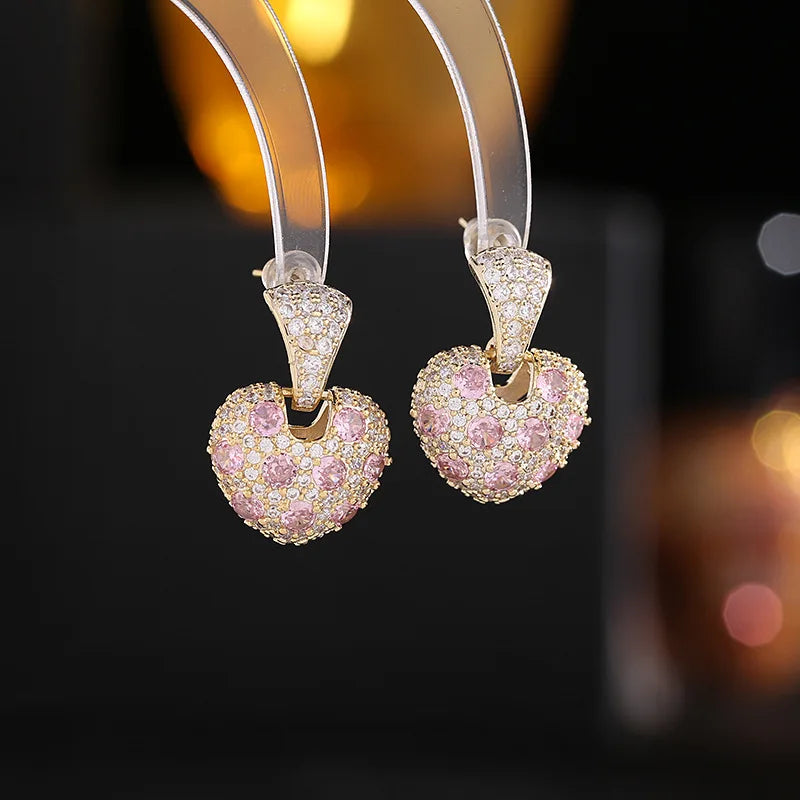 Bilincolor Light Luxury  Zircon Three-dimensional Heart-shaped Earrings  for Wedding or Party