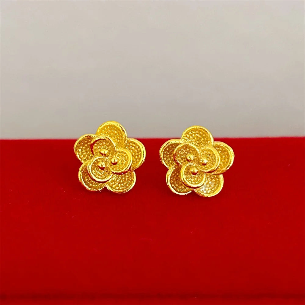 Gold Color Jewelry Sets for Women Cute Flower Stud Earrings Necklace 2pcs Set Wedding Jewellery Accessories Party Gifts Bijoux