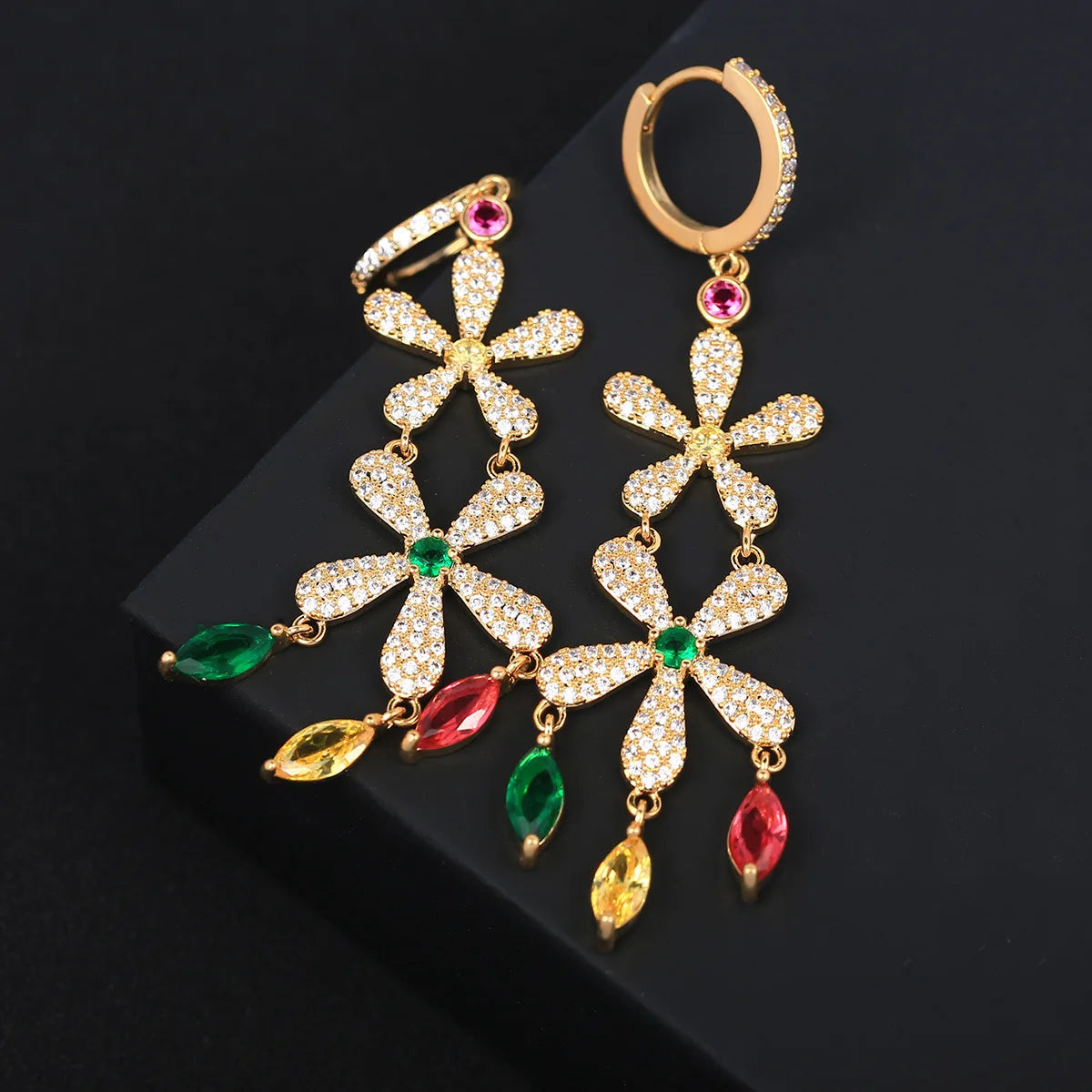 Luxury Colorful Zircon Flower Series Earrings For Women or Girls  Chrismas' Gift