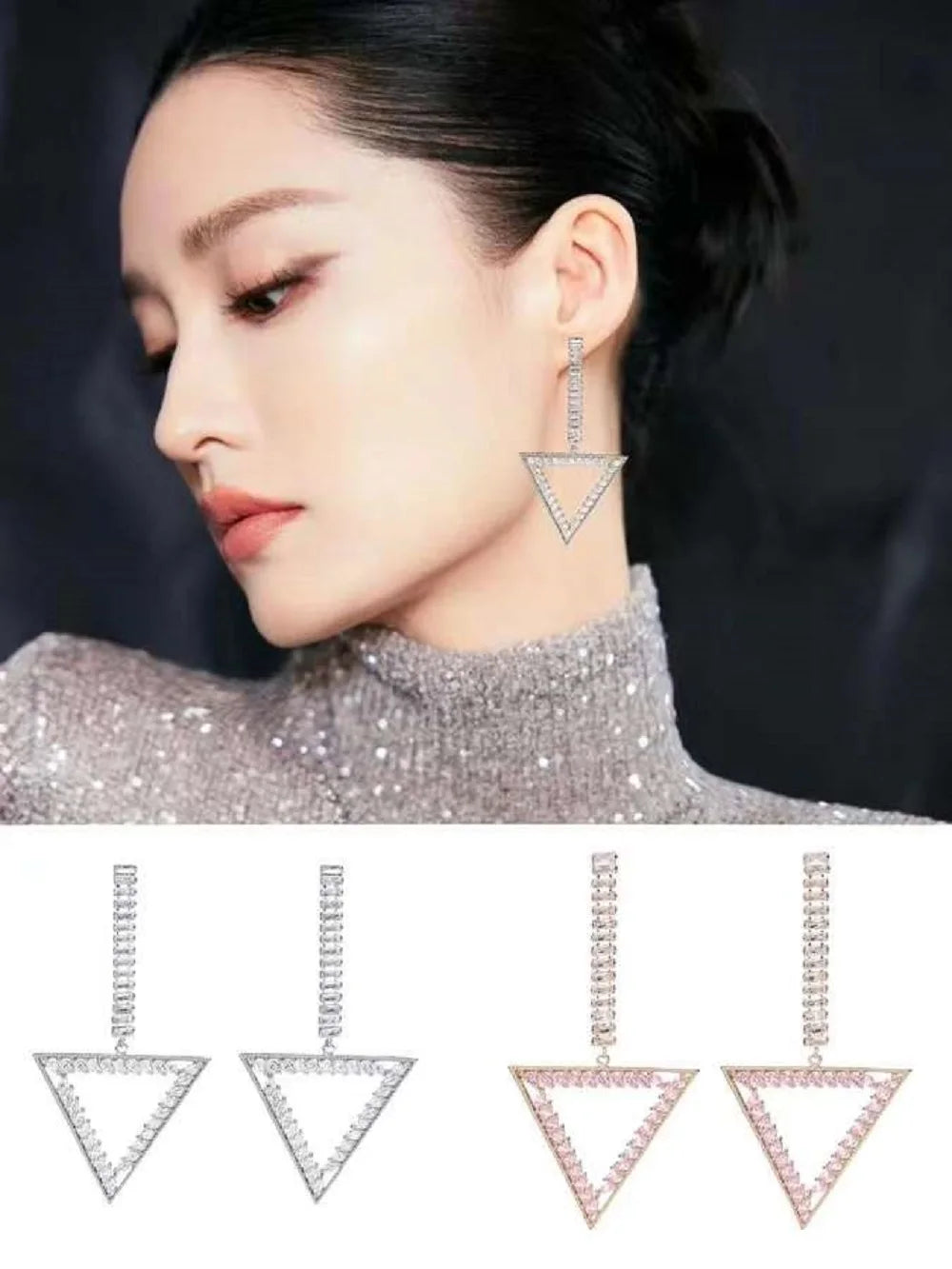 Bilincolor Light Luxury Micro Inlaid Geometric Triangle Earrings for Women