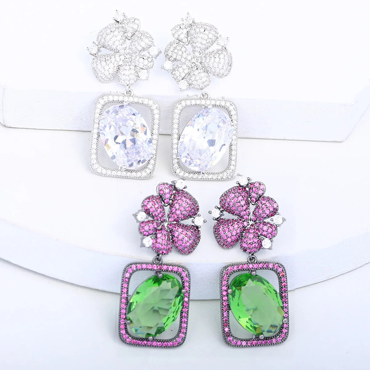 Bilincolor Light Luxury Flower Geometric Earrings for Wedding or Party