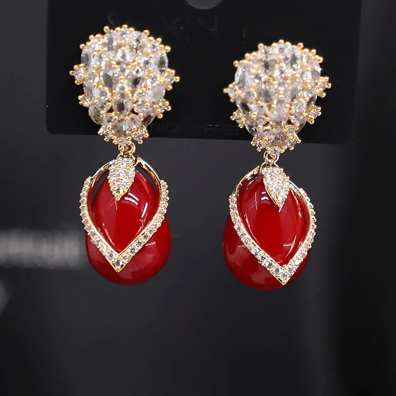 Bilincolor Luxury Zircon Drop Pearl Earrings  for Wedding or Party