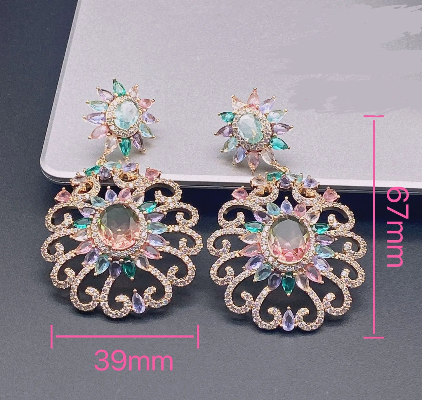 Bilincolor Heavy Industry Micro Inlaid Zircon Flower Earrings For Women