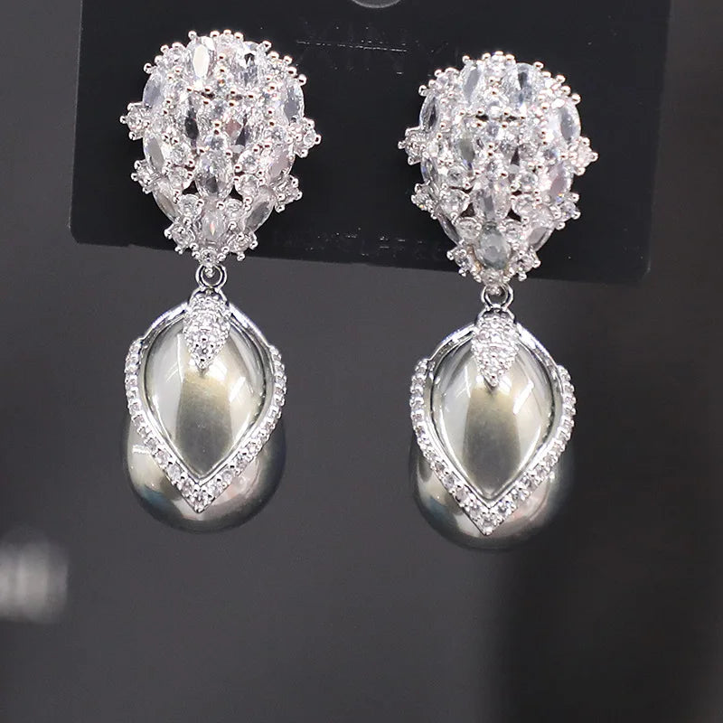 Bilincolor Luxury Zircon Drop Pearl Earrings  for Wedding or Party