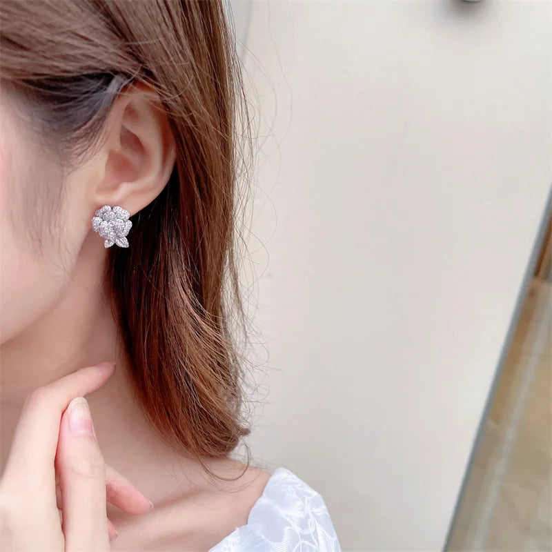 Bilincolor Luxury Zirconium Camellia Earrings for Gift