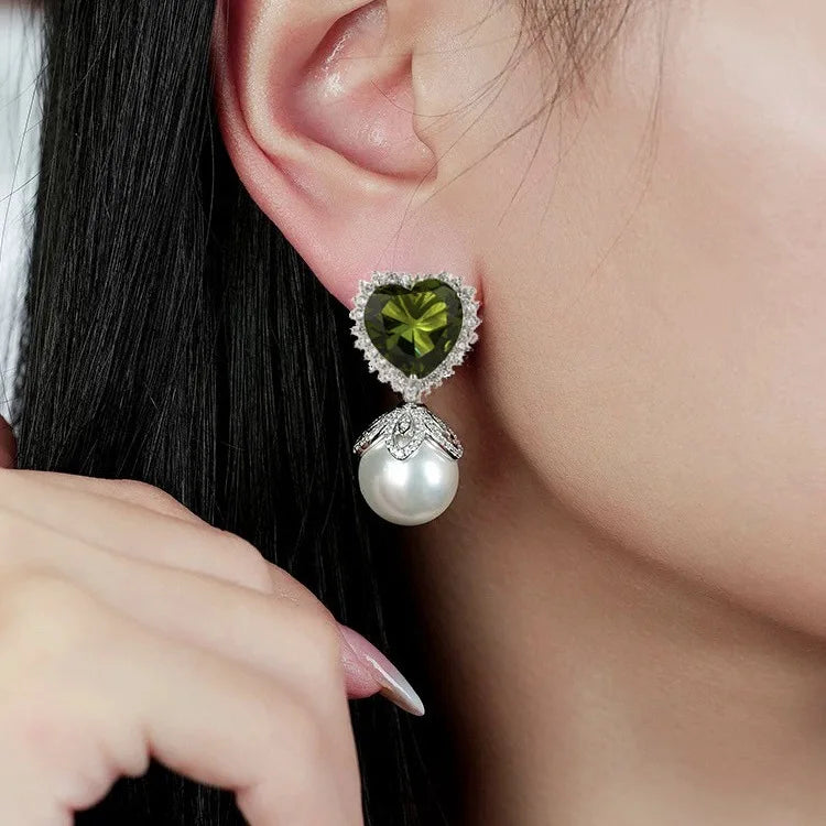 Bilincolor Romantic Love Colored Zircon Pearl Earrings for Women