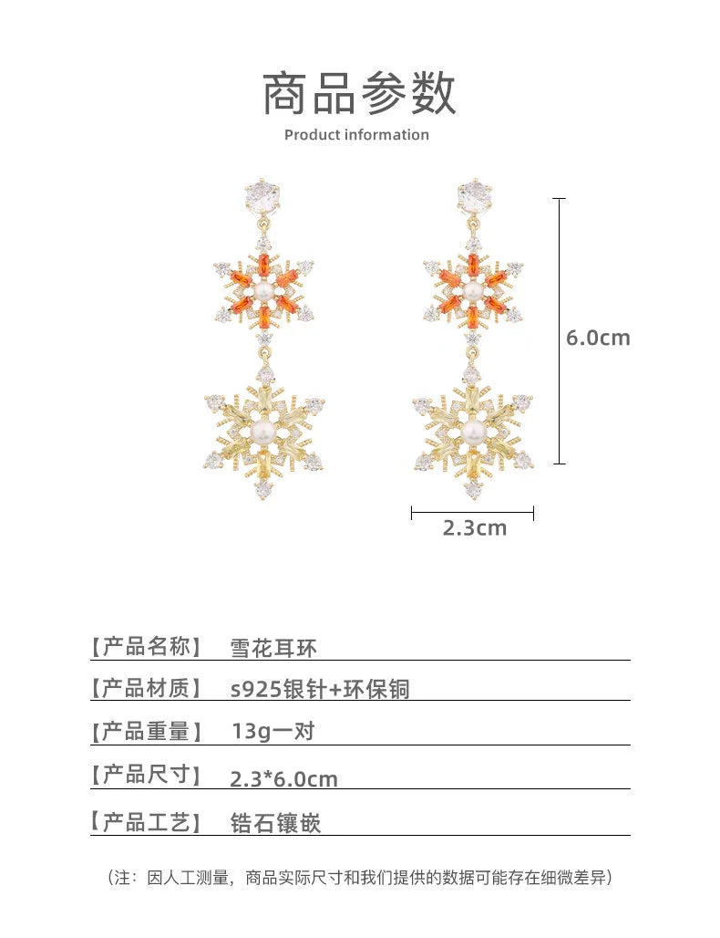 Bilincolor Light Luxury  Zircon Snowflake Earrings for Wedding or Party