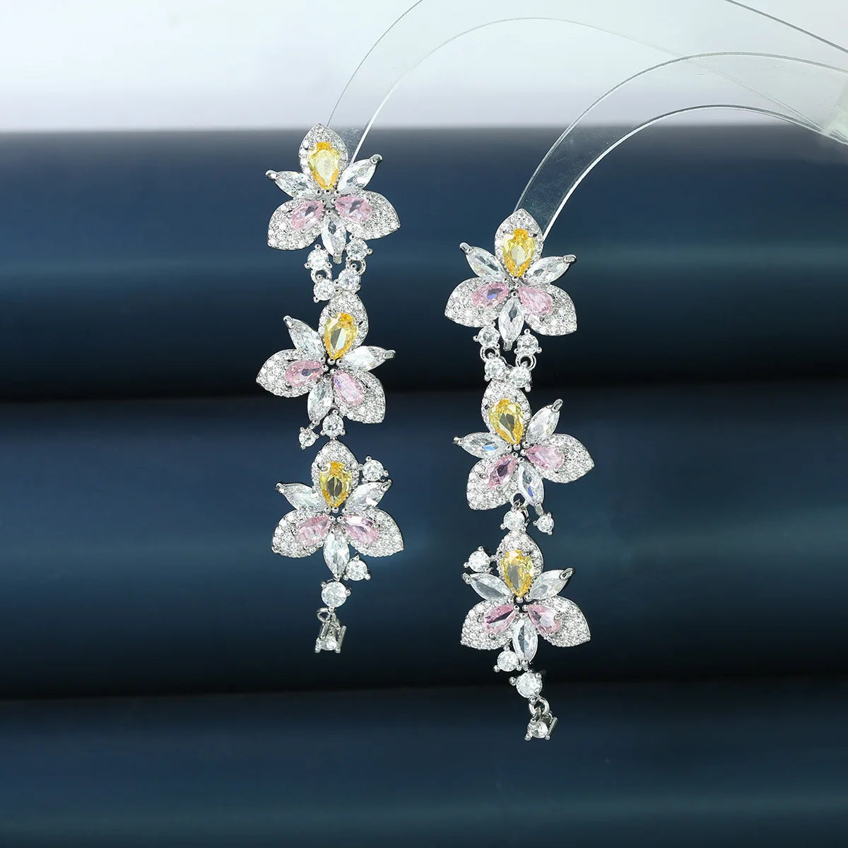 Bilincolor Summer Fresh Flowers Zircon Light Luxury Personalized Earrings for Women