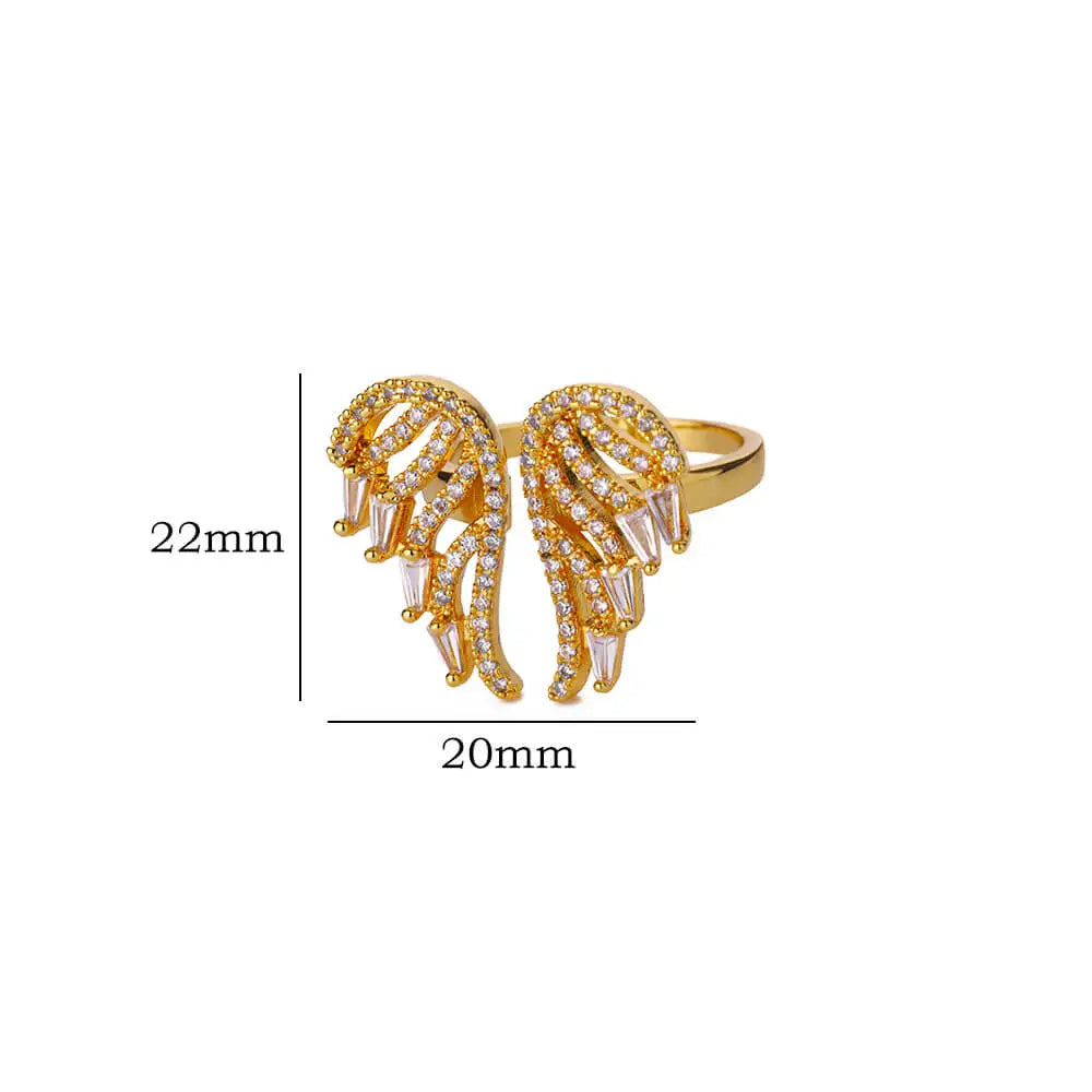 Angel Wings Rings for Women Cubic Zirconia Stainless Steel Ring Opening Bling Luxury Band Couple Wedding Jewelry anillos mujer