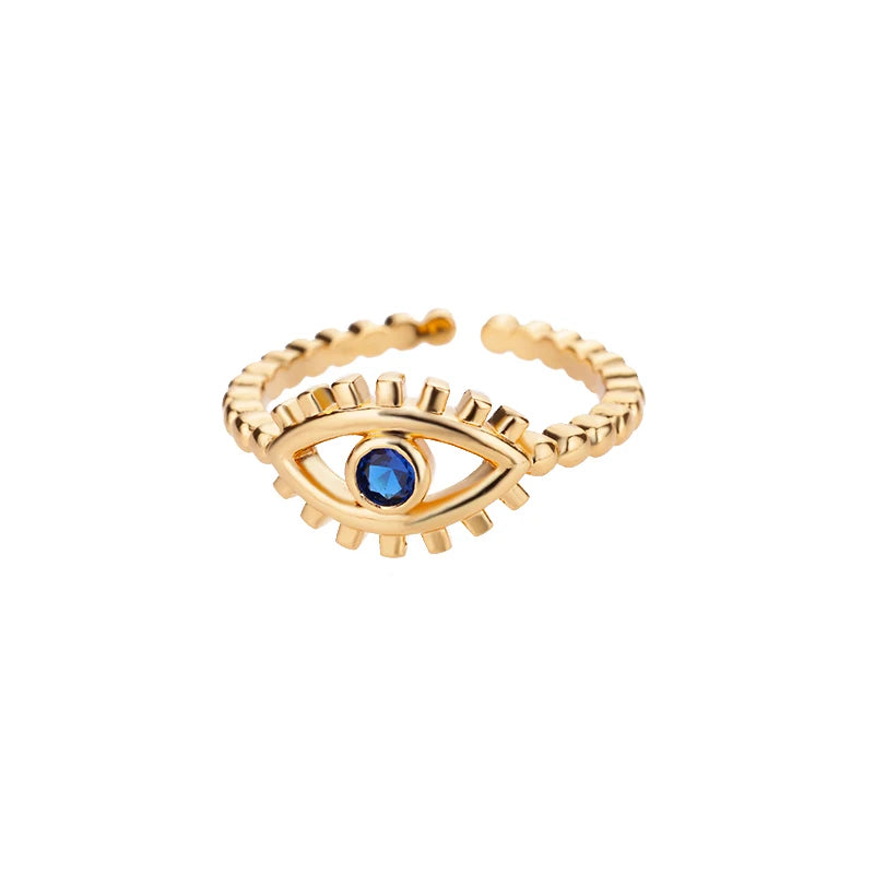 Turkish Evil Eye Rings for Women Opening Adjustable Stainless Steel Ring Waterproof Cubic Zirconia Retro Finger Jewelry anillos