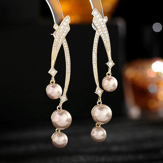 Bilincolor High Quality Cross Line Pearl Earrings for Wedding or Party