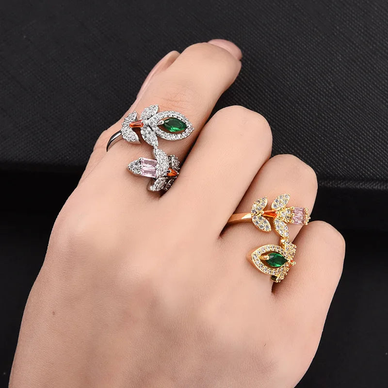 Bilincolor Micro Set Zircon Butterfly Geometric Opening Women's Ring  for Women