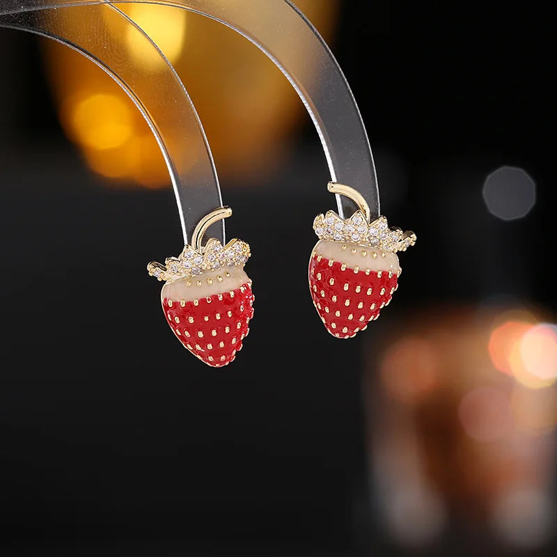 Bilincolor Light Luxury  Korean Heart-Shaped Simple Strawberry Earrings  for Wedding or Party